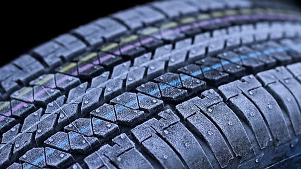 Close-up of a frosted tire tread